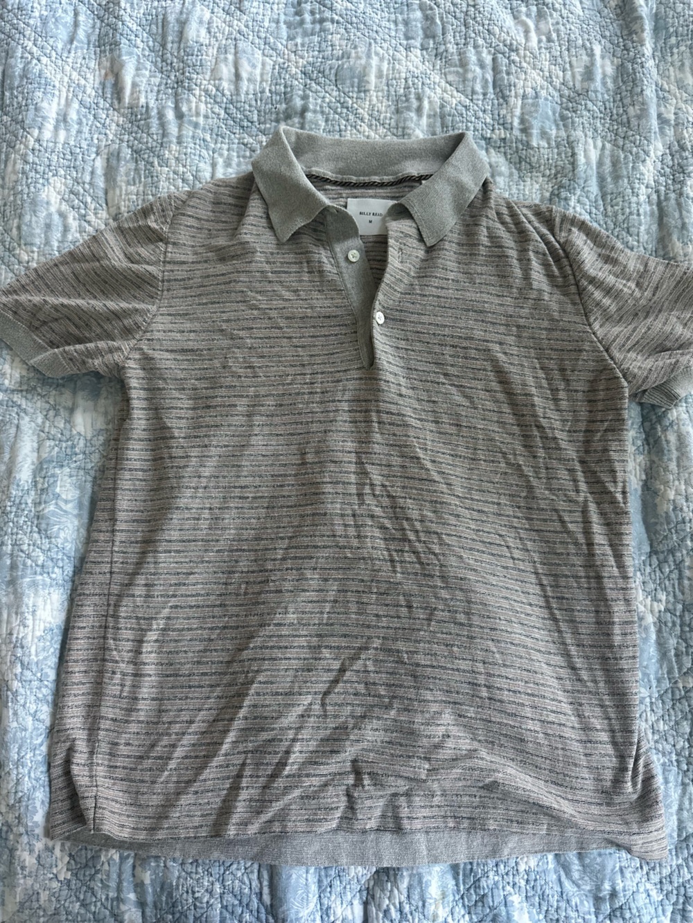 Billy Reid Gray Striped Short-Sleeve Polo